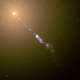 The galaxy M87 and its jet of matter.